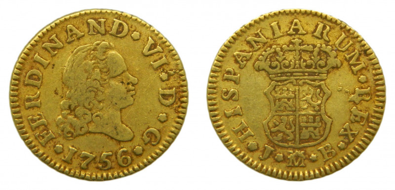 ESPAÑA. Fernando VI (1746-1759). 1756. JB. 1/2 escudo. Madrid. (AC 559). Au 1,73...