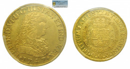 AMÉRICA. Fernando VI (1746-1759). 1747 MF. 8 Escudos. México. (AC 780) (Cal.33). (KM#149). Tipo "Cara de Perro". PCGS AU58. Certificado número 246787....
