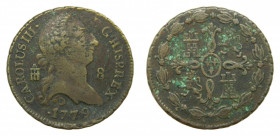 ESPAÑA. Carlos III (1759-1788). 1779 Segovia. 8 maravedís (AC 76) 11,81 g Verdín en reverso.
bc