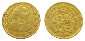 ESPAÑA. Carlos III (1759-1788). 1783 JD. 1/2 escudo. Madrid. (AC 1275) 1,77 g Au.
mbc