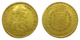 AMÉRICA. Carlos III (1759-1788). 1769 JM. Lima. 8 escudos. (AC. 1923) (Cal. 18). 27,04 g Au. Segundo tipo "cara de rata". Leves rayitas de ajuste. Res...