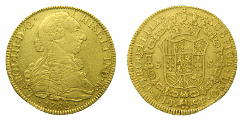 AMÉRICA. Carlos III (1759-1788). 1785 SF. Popayán. 8 escudos. (AC.2054). 26,93 g...