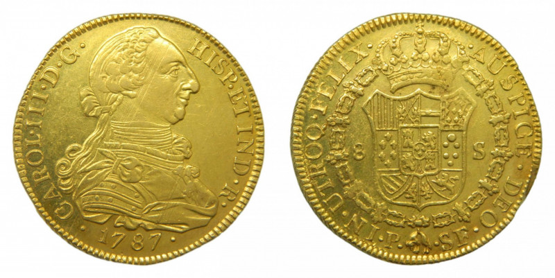 AMÉRICA. Carlos III (1759-1788). 1787 SF. Popayán. 8 escudos. (AC.2056). 27,01 g...