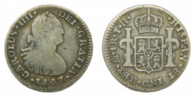AM&Eacute;RICA. Carlos IV (1788-1808). 1807/6 TH. 1 real. M&eacute;xico (AC 454). 3,18 g AR.
bc