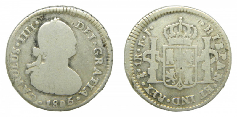 AM&Eacute;RICA. Carlos IV (1788-1808). 1805 FJ. 1 real. Santiago (AC 528). 3,22 ...