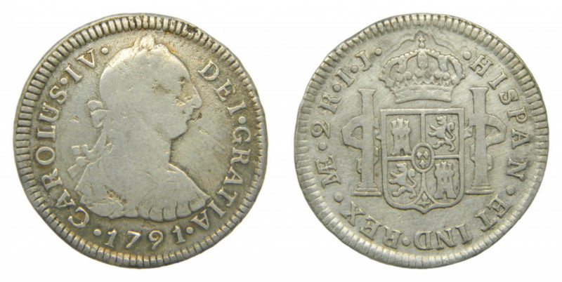 AM&Eacute;RICA. Carlos IV (1788-1808). 1791 IJ. 2 reales. Lima (AC 571). 6,45 g ...