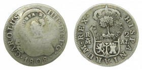 ESPA&Ntilde;A. Carlos IV (1788-1808). 1808 AI. 2 reales. Madrid (AC 619 ). 5,36 g AR. Resello Costa Rica.
bc