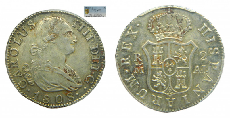 ESPA&Ntilde;A. Carlos IV (1788-1808). 1808 AI. 2 reales. Madrid (AC 619 ). PCGS ...