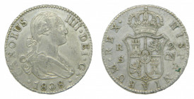 ESPA&Ntilde;A. Carlos IV (1788-1808). 1808 CN . 2 reales. Sevilla (AC 728). 5,89 g AR.
mbc+/ebc-