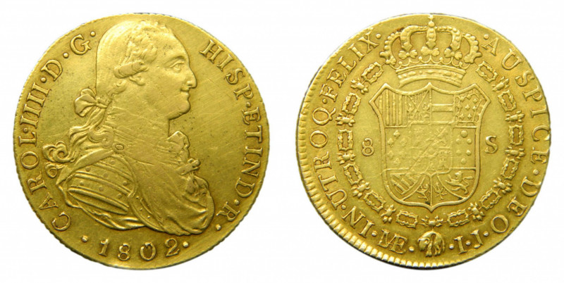 AM&Eacute;RICA. Carlos IV (1788-1808). 1802 IJ. 8 escudos. Lima. (AC 1604) 27,07...