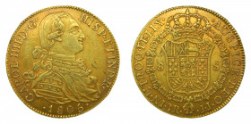 AM&Eacute;RICA. Carlos IV (1788-1808). 1805/4. 8 Escudos. Santa fe de Nuevo Reino (AC 1745) 27,1 g Au.
mbc