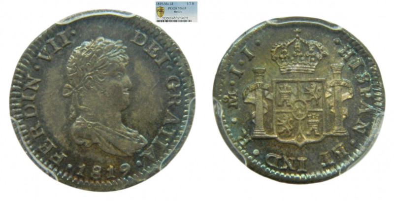 AMÉRICA. Fernando VII (1808-1833). 1819 JJ. 1/2 real. Mexico (AC 410). PCGS MS65...