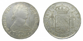 AMÉRICA. Fernando VII (1808-1833). 1810 JP. 8 reales. Lima. Busto indígena (AC 1241). 26,62 g AR. rayitas. Parte de brillo original.
mbc+