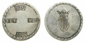 ESPAÑA. Fernando VII (1808-1833). 1809 . 5 pesetas. Tarragona. (AC 1429). 26,36 g AR. 
mbc-