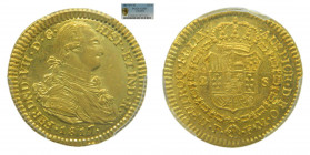 AMÉRICA. Fernando VII (1808-1833). 1817 FM. 2 escudos. Popayán (AC 1651 ). Busto de Carlos IV. PCGS MS62 nº 472898.55/28757329. Restos de brillo orgin...