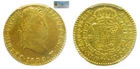 ESPAÑA. Fernando VII (1808-1833). 1820 CJ. 2 escudos. Sevilla (AC 1677) PCGS AU55 nº 527088.55/29359772. Anv: FERDIN.VII.D.R. (DR en lugar de DG) Rara...