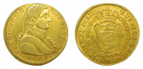 AMÉRICA. Fernando VII (1808-1833). 1809 FJ . 8 escudo. Santiago (AC 1862). 27,18 g Au. Busto Almirante. Muy bonita.
mbc+