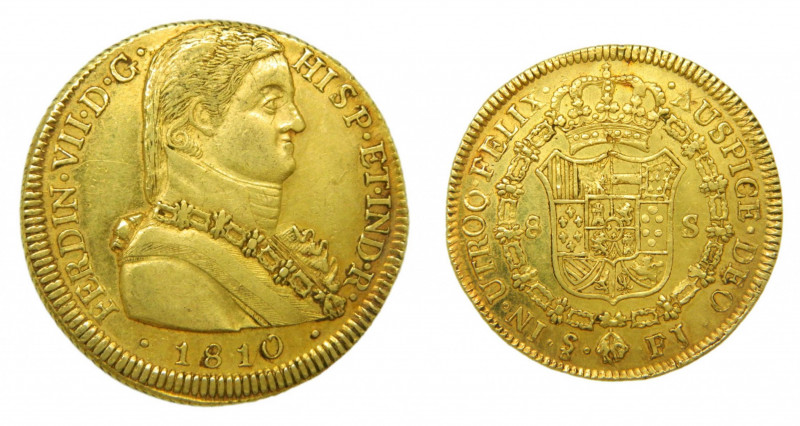 AMÉRICA. Fernando VII (1808-1833). 1810 FJ . 8 escudo. Santiago (AC 1864). 26,94...