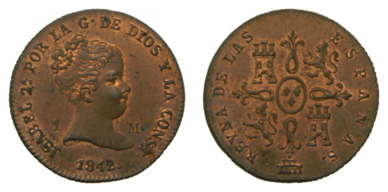 ESPAÑA. Isabel II (1833-1868). 1842. 1 maravedí. Segovia. (AC 35) Brillo origina...