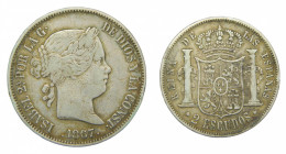 ESPAÑA. Isabel II (1833-1868). 1867. 2 escudos . Madrid . (AC 647) 25,74 g AR. 
mbc