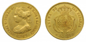 ESPAÑA. Isabel II (1833-1868). 1863. 40 reales . Madrid . (AC 682) 3,33 g Au. 
mbc+
