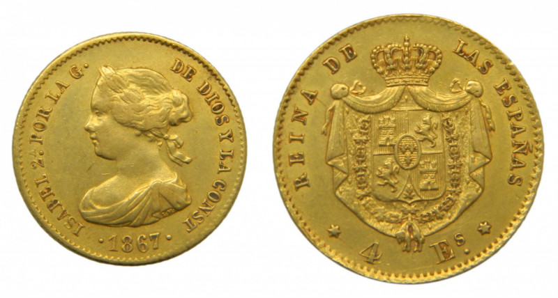 ESPAÑA. Isabel II (1833-1868). 1867. 4 escudos . Madrid . (AC 691) 3,43 g Au.
m...