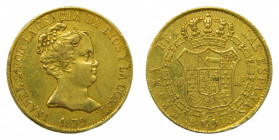 ESPAÑA. Isabel II (1833-1868). 1839 PS. 80 reales . Barcelona . (AC 704) 6,72 g Au. 
mbc