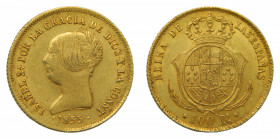 ESPAÑA. Isabel II (1833-1868). 1855. 100 reales . Barcelona . (AC 763) 8,38 g Au. 
mbc