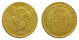FILIPINAS. Isabel II (1833-1868). 1862 . 1 peso . Manila . (AC 821) 1,68 g Au.
mbc