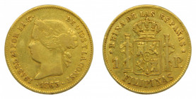 FILIPINAS. Isabel II (1833-1868). 1863 . 1 peso . Manila . (AC 823) 1,63 g Au.
mbc