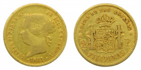 FILIPINAS. Isabel II (1833-1868). 1861 . 2 pesos . Manila . (AC 836) 3,36 g Au. 
mbc