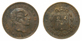 ESPAÑA. Alfonso XII (1874-1885). 5 céntimos. 1879. Barcelona. (AC 6).
ebc