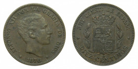 ESPAÑA. Alfonso XII (1874-1885). 1878 OM. 10 céntimos. Barcelona (AC 5)
ebc-