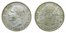 ESPAÑA. Alfonso XII (1874-1885). 1882 * 18-82 MSM. 2 pesetas. Madrid (AC 32) 10 g AR. 
mbc+/ebc-