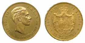 ESPAÑA. Alfonso XII (1874-1885). 1876 * 18-76 DEM. 25 pesetas. Madrid (AC 67) 8,08 g Au. Brillo original.
sc-