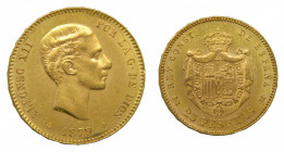 ESPAÑA. Alfonso XII (1874-1885). 1879 * 18-79 EMM. 25 pesetas. Madrid (AC 74) 8,06 g Au. Brillo original.
ebc+