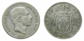 FILIPINAS. Alfonso XII (1874-1885). 1884 . 20 centavos de peso. Manila (AC 110) 5,06 g AR
mbc-