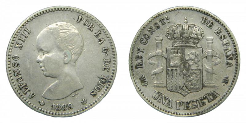ESPAÑA. Alfonso XIII (1886-1931). 1889 *18-89. MPM. 1 peseta . Madrid. (AC 52). ...