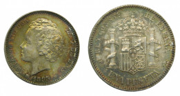 ESPAÑA. Alfonso XIII (1886-1931). 1893 *18-93. PGV. 1 peseta . Madrid. (AC 54). 5,01 g. AR. Muy bonita patina.
ebc