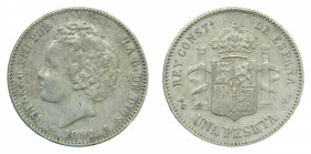 ESPAÑA. Alfonso XIII (1886-1931). 1894 *18-94. PGV. 1 peseta . Madrid. (AC 55). 5 g. AR.
mbc