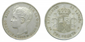 ESPAÑA. Alfonso XIII (1886-1931). 1898 *18-99. SGV. 1 peseta . Madrid. (AC 57). 4,95 g. AR.
ebc+/sc-