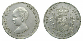ESPAÑA. Alfonso XIII (1886-1931). 1889 *18-89. MPM. 2 pesetas . Madrid. (AC 82). 9,97 g. AR.
mbc+