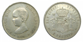ESPAÑA. Alfonso XIII (1886-1931). 1889 *18-89. MPM. 5 pesetas . Madrid. (AC 93). 24,90 g. AR.
mbc+/ebc-