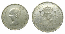 ESPAÑA. Alfonso XIII (1886-1931). 1892 *18-92. PGM. 5 pesetas . Madrid. (AC 99). 25,01 g. AR. leve golpecito en reverso
mbc+/ebc-
