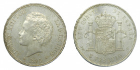 ESPAÑA. Alfonso XIII (1886-1931). 1894 *18-94. PGV. 5 pesetas . Madrid. (AC 104). 25,06 g. AR. brillo original.
sc-