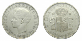 PUERTO RICO. Alfonso XIII (1886-1931). 1895. PGV. 1 PESO = 5 pesetas. (AC 128). 25,01 g. AR.
mbc+