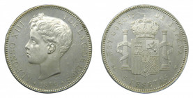 ESPAÑA. Alfonso XIII (1886-1931). 1899 *18-99. SGV. 5 pesetas . Madrid. (AC 110). 25,08 g. AR. brillo original. espectacular.
sc