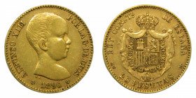 ESPAÑA. Alfonso XIII (1886-1931). 1890 *18-90. MPM. 20 pesetas . Madrid. (AC 114). 6,44 g Au.
mbc-