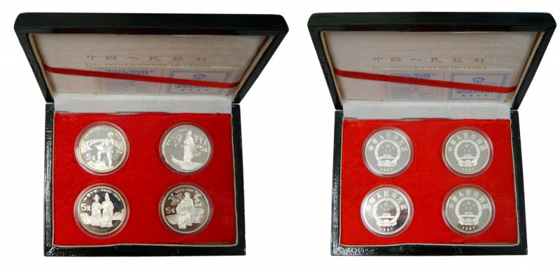 China. 5 Yuan. 1987. Set 4 monedas. (km#172,173,174,175) 22,22 g AR . Caja y cer...