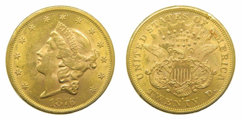 Estados Unidos. 20 dolares. 1876 S. San Francisco (km#74.2) Double Eeagle $20. 3...